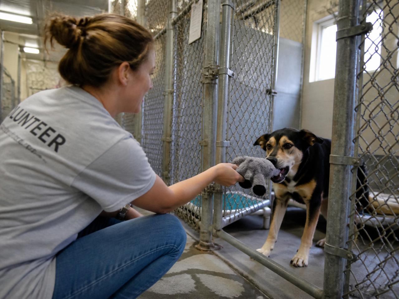 A volunteer's first hello with a brand new toy.